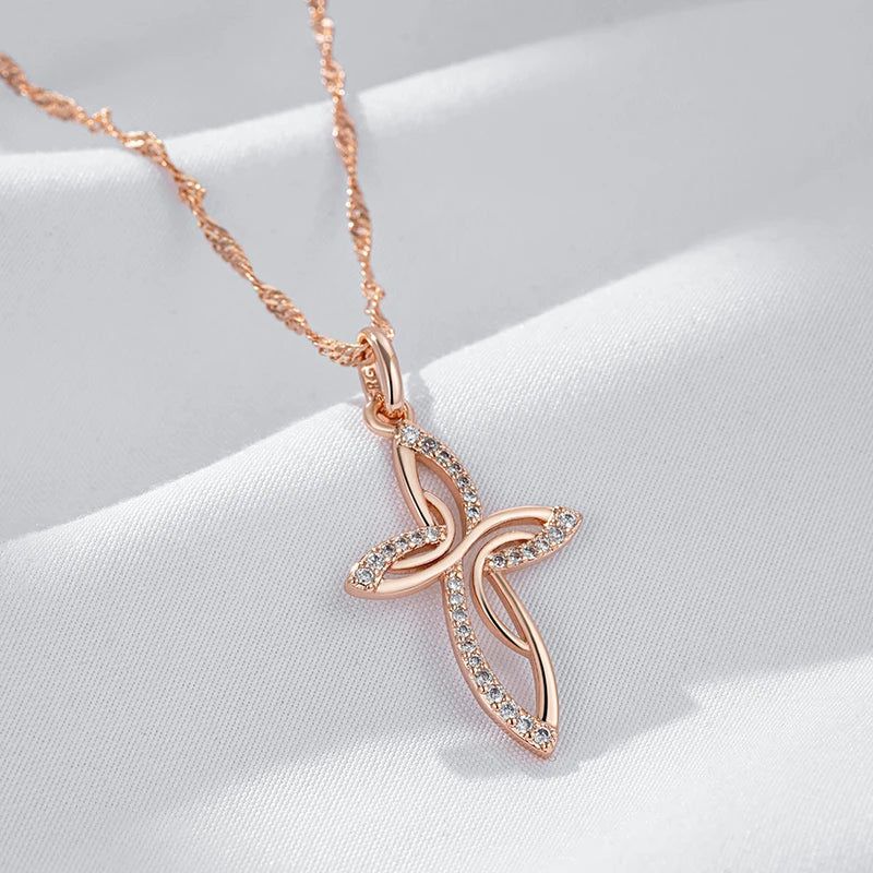 Men's Orthodox Church Rose Gold Cross Pendant Necklace - Elegant Jesus Charm Jewelry