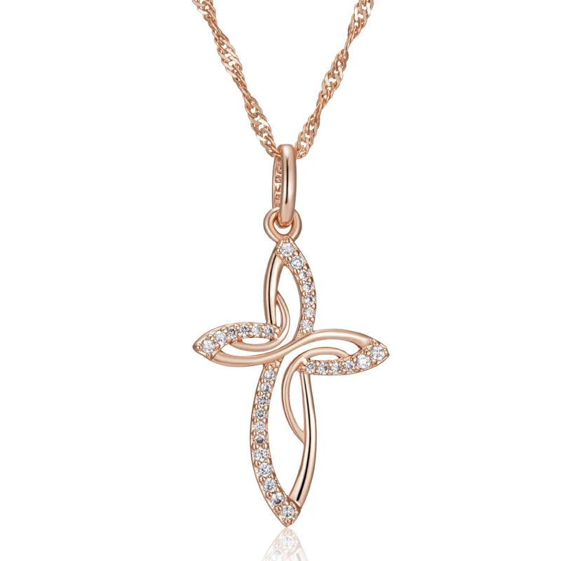 Men's Orthodox Church Rose Gold Cross Pendant Necklace - Elegant Jesus Charm Jewelry