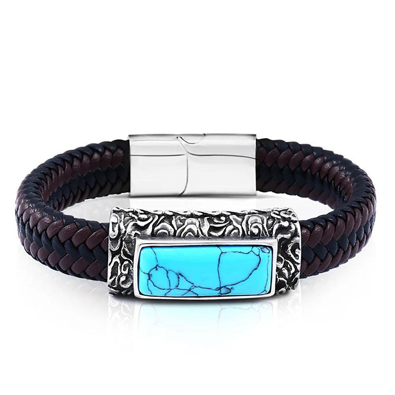 Men's Punk Style Stainless Steel & Leather Stone Embedded Vintage Bracelet