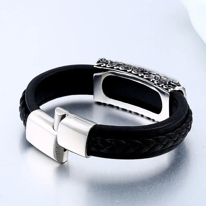 Men's Punk Style Stainless Steel & Leather Stone Embedded Vintage Bracelet