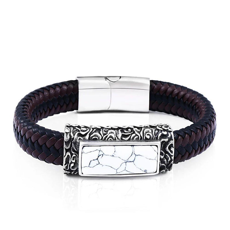 Men's Punk Style Stainless Steel & Leather Stone Embedded Vintage Bracelet