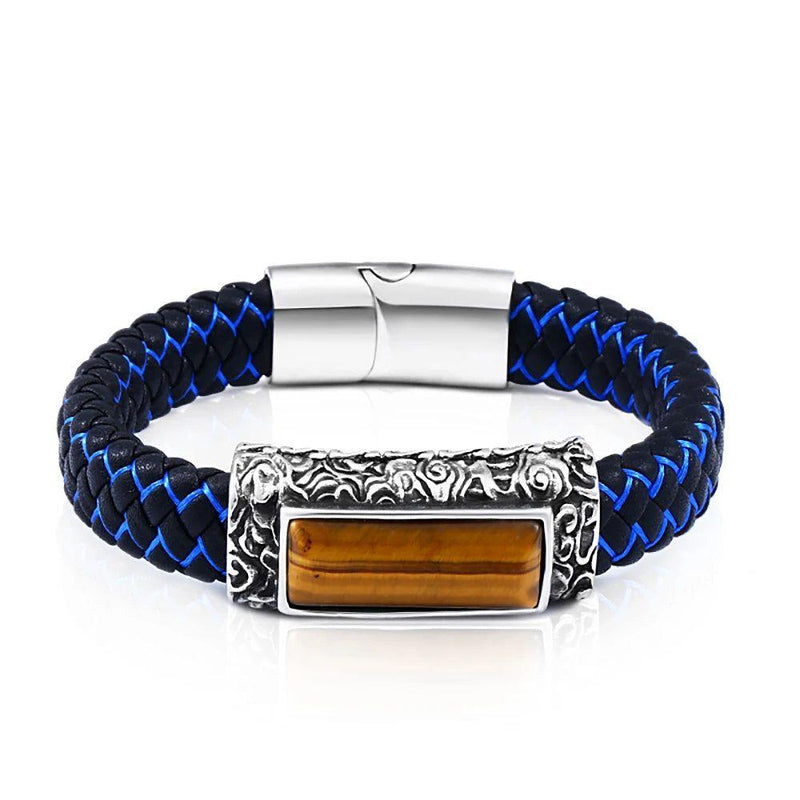 Men's Punk Style Stainless Steel & Leather Stone Embedded Vintage Bracelet