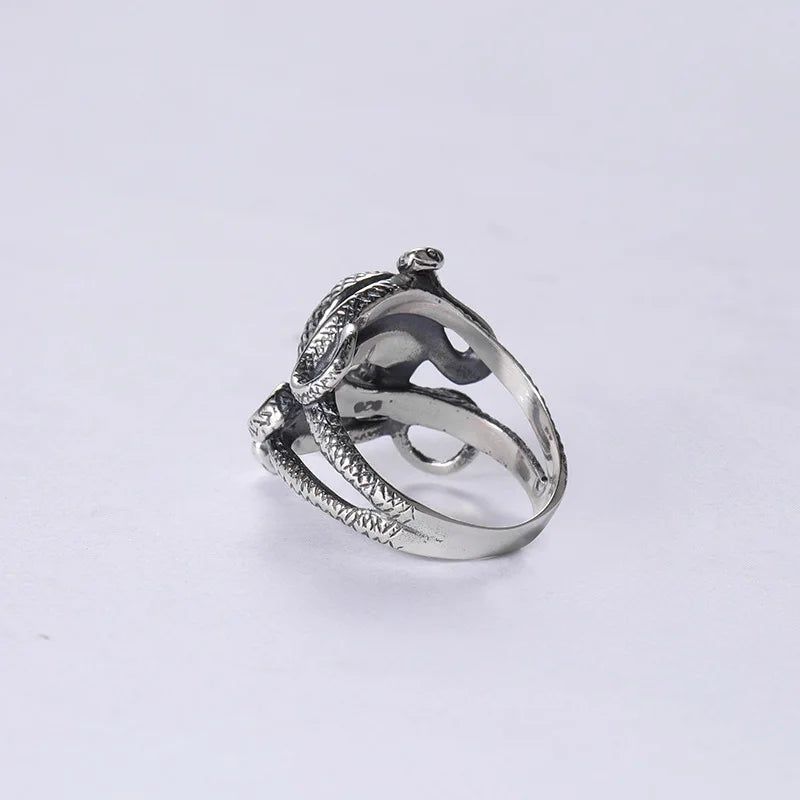 Men's Snake Ring 925 Sterling Silver Double Snake Head Rings