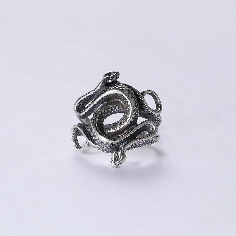 Men's Snake Ring 925 Sterling Silver Double Snake Head Rings