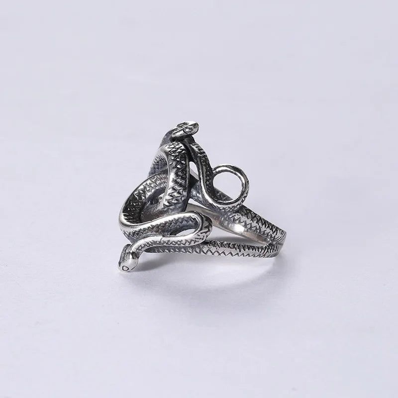 Men's Snake Ring 925 Sterling Silver Double Snake Head Rings