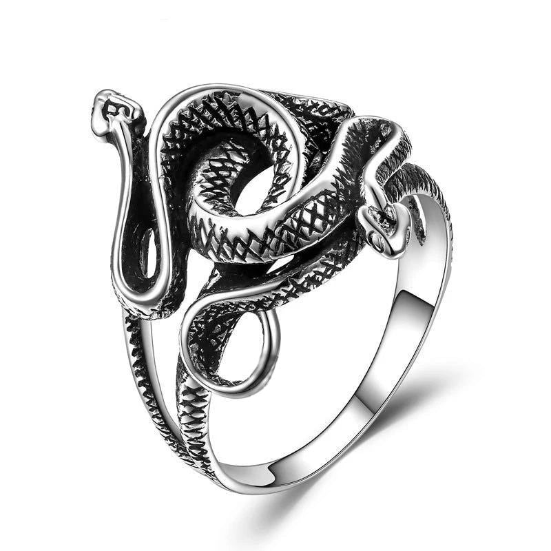 Men's Snake Ring 925 Sterling Silver Double Snake Head Rings