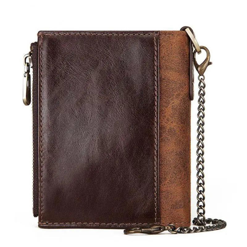 Men's Vintage Cowhide RFID Blocking Leather Wallet with Double Zipper and Coin Purse