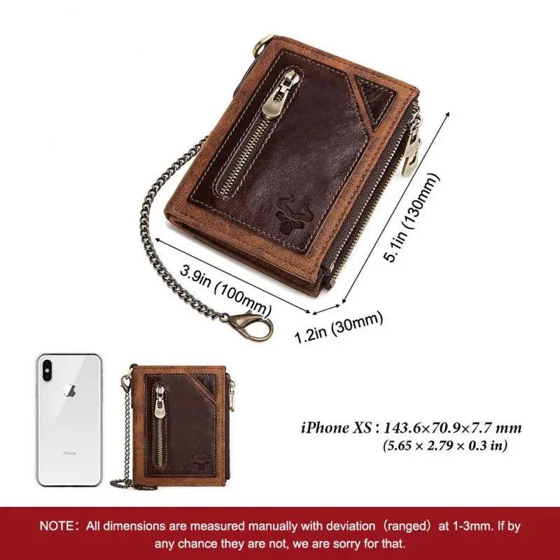 Men's Vintage Cowhide RFID Blocking Leather Wallet with Double Zipper and Coin Purse