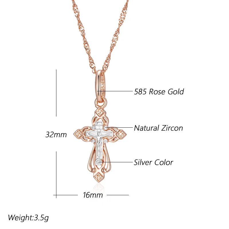 Men's Vintage-Inspired Orthodox Church Cross Pendant Necklace in 585 Rose Gold and Silver