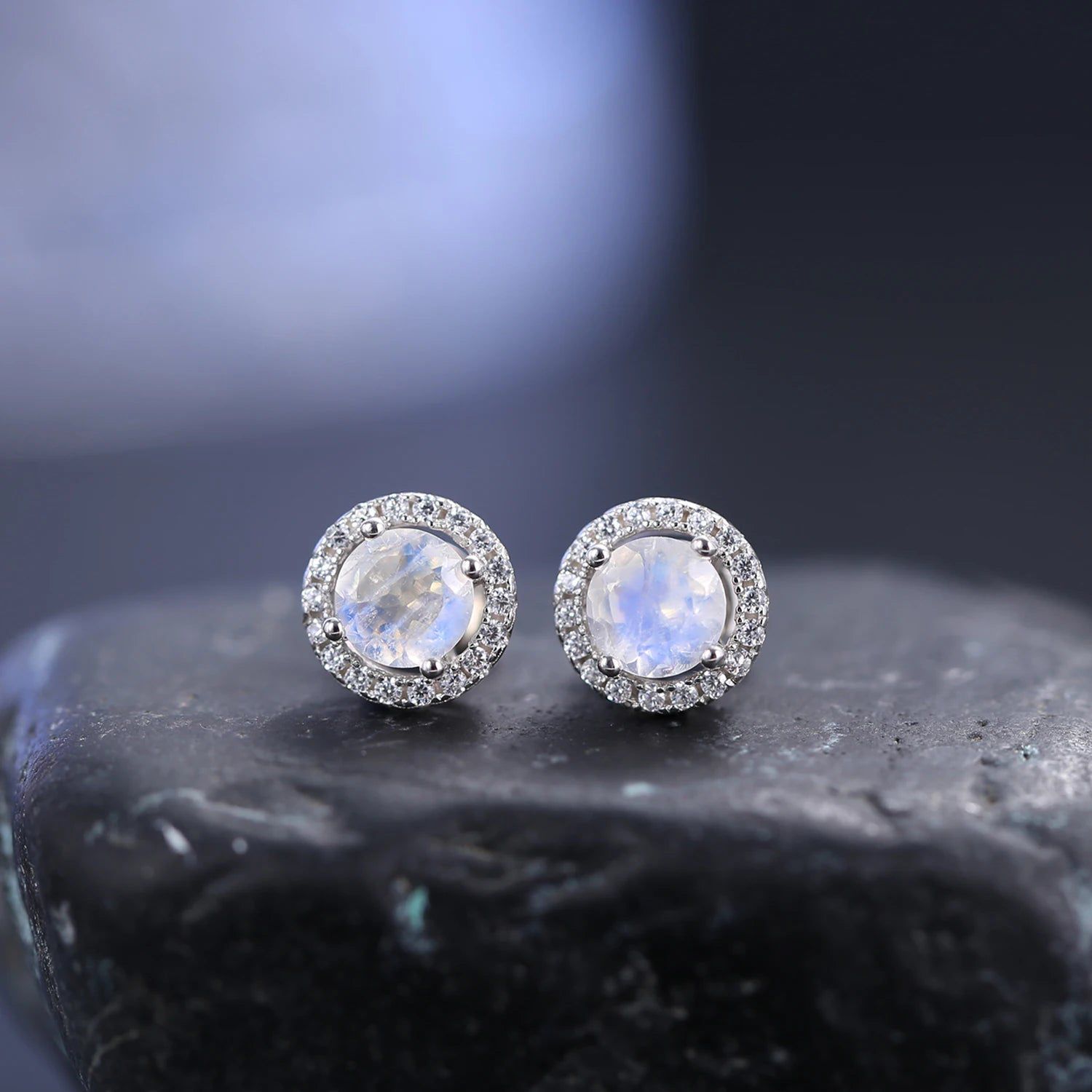 Minimalist Earrings 5mm Milky Blue Moonstone Studs