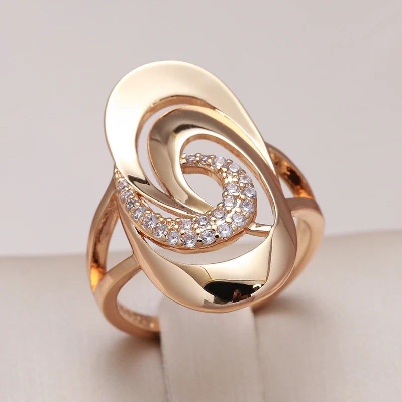 Minimalist Geometric 585 Rose Gold Ring with Natural Zircon - Elegant Fashion Jewelry