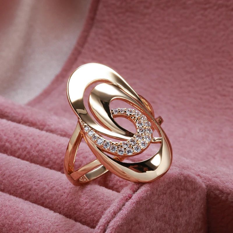 Minimalist Geometric 585 Rose Gold Ring with Natural Zircon - Elegant Fashion Jewelry