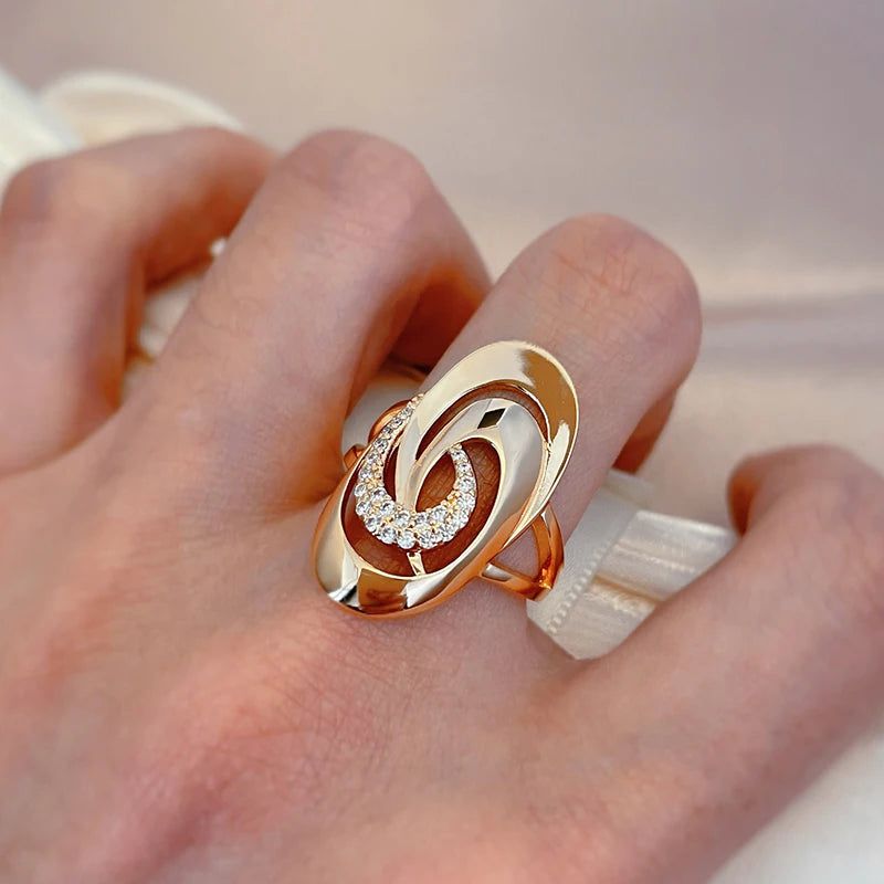 Minimalist Geometric 585 Rose Gold Ring with Natural Zircon - Elegant Fashion Jewelry