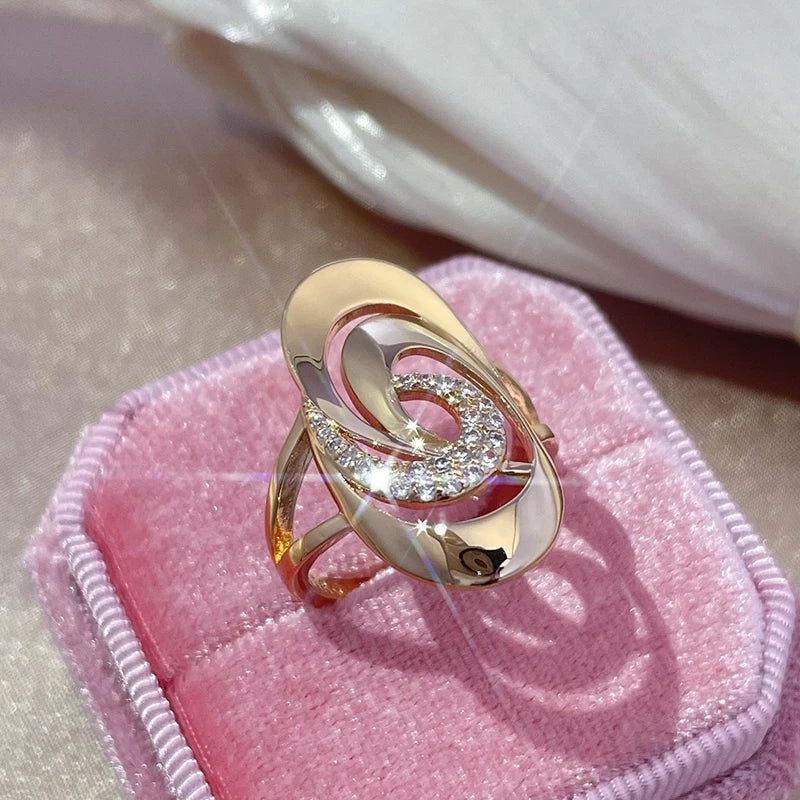 Minimalist Geometric 585 Rose Gold Ring with Natural Zircon - Elegant Fashion Jewelry