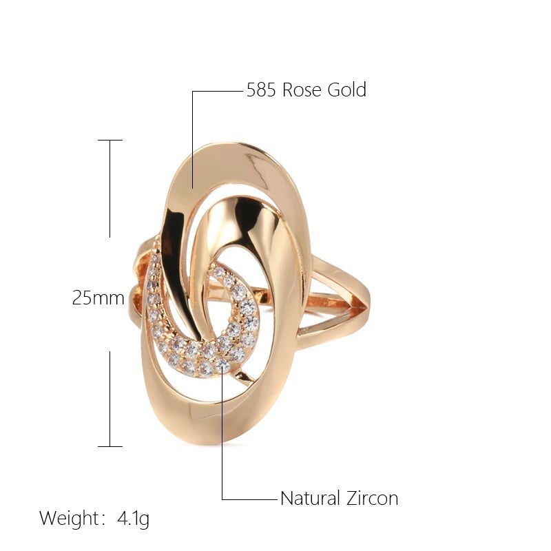 Minimalist Geometric 585 Rose Gold Ring with Natural Zircon - Elegant Fashion Jewelry