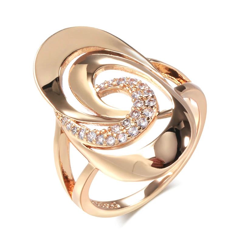 Minimalist Geometric 585 Rose Gold Ring with Natural Zircon - Elegant Fashion Jewelry