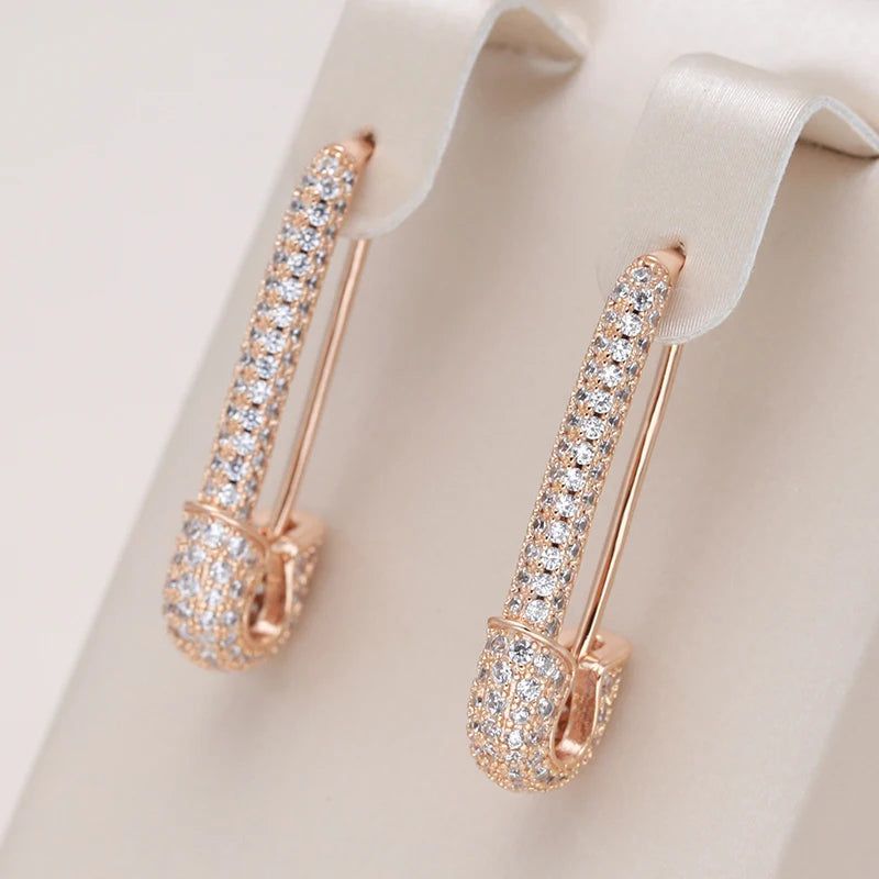 Modern Elegance Full Zircon Dangle Stud Earrings in 585 Rose Gold