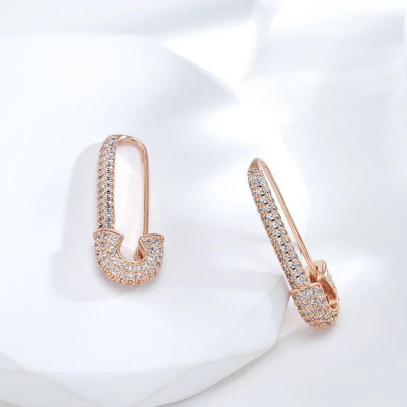 Modern Elegance Full Zircon Dangle Stud Earrings in 585 Rose Gold