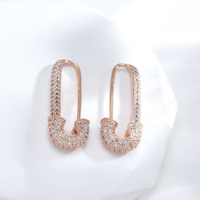 Modern Elegance Full Zircon Dangle Stud Earrings in 585 Rose Gold