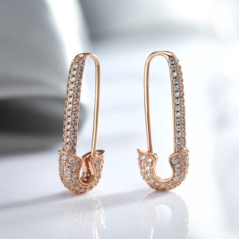 Modern Elegance Full Zircon Dangle Stud Earrings in 585 Rose Gold