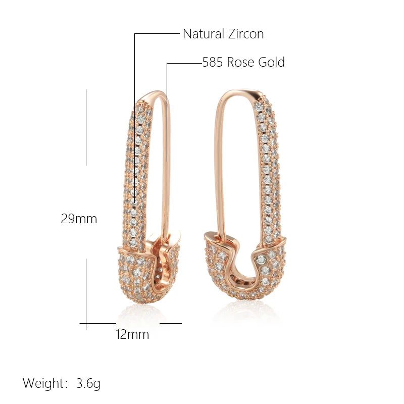 Modern Elegance Full Zircon Dangle Stud Earrings in 585 Rose Gold