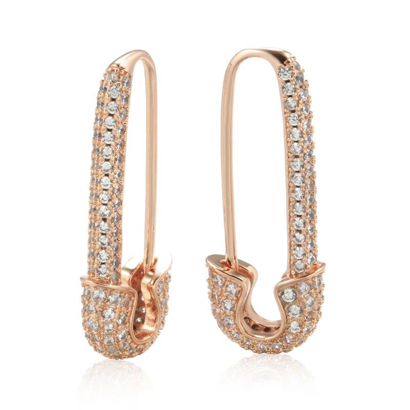 Modern Elegance Full Zircon Dangle Stud Earrings in 585 Rose Gold