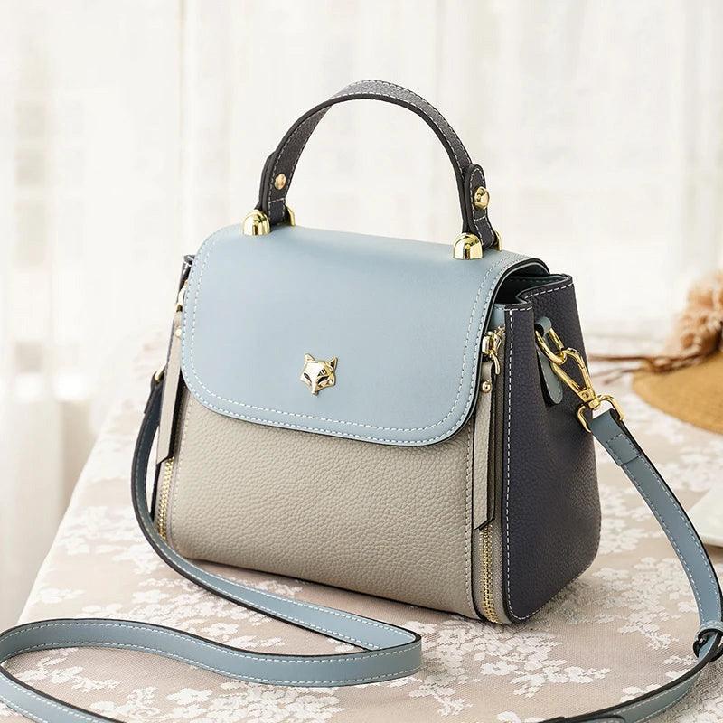 Modern Foxer Women's Split Leather Crossbody Handbag - Large Capacity Fashion Messenger Bag