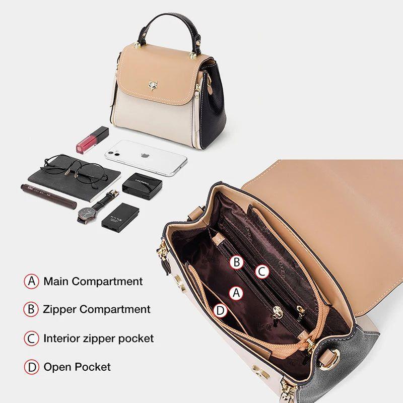 Modern Foxer Women's Split Leather Crossbody Handbag - Large Capacity Fashion Messenger Bag