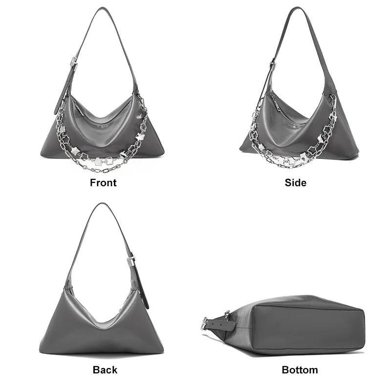 Modern Foxer Women's Split Leather Evening Shoulder Bag with Dual Straps - Korean Style Hobo Handbag