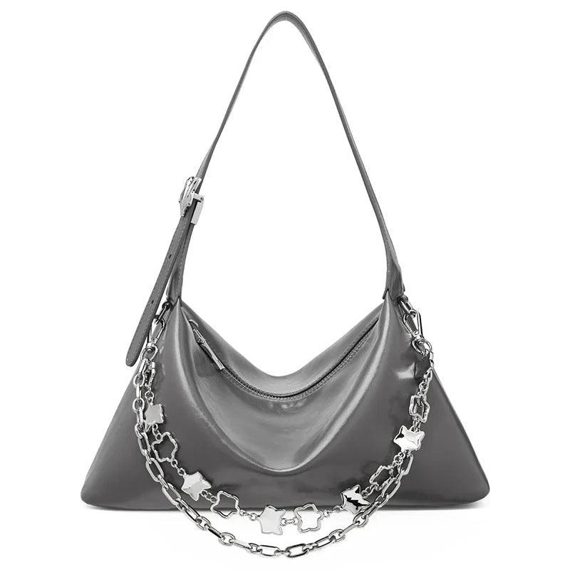 Modern Foxer Women's Split Leather Evening Shoulder Bag with Dual Straps - Korean Style Hobo Handbag