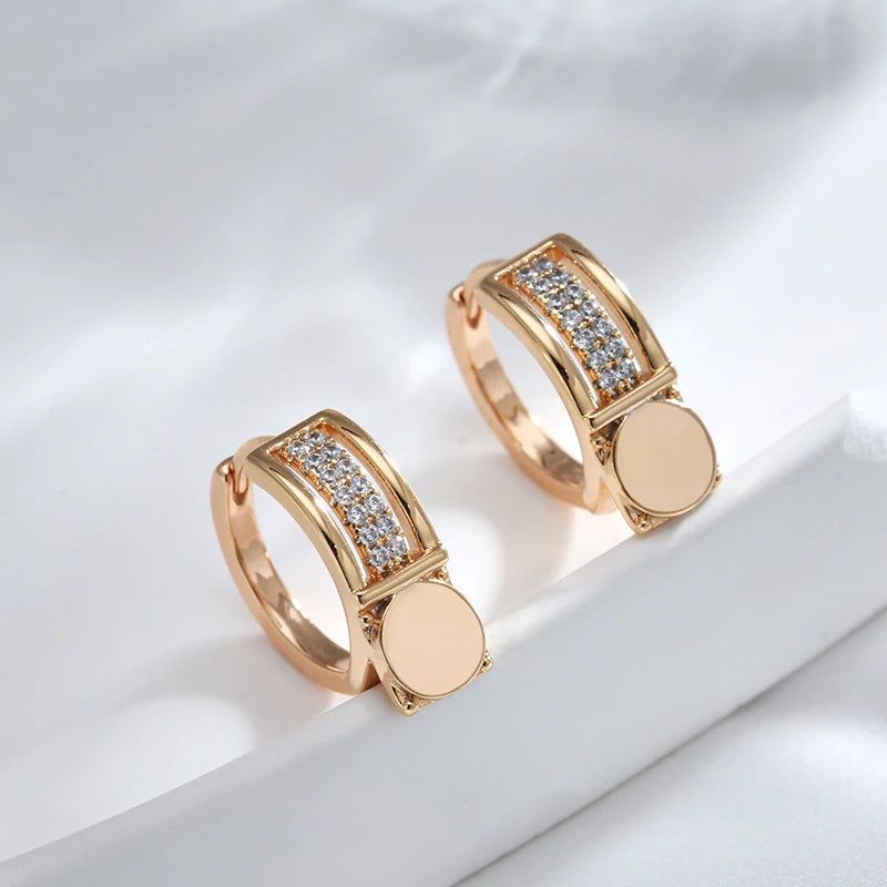 Modern Retro Rose Gold Hoop Earrings with Natural Zircon Drop Accents