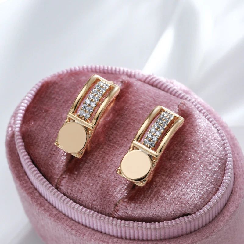 Modern Retro Rose Gold Hoop Earrings with Natural Zircon Drop Accents