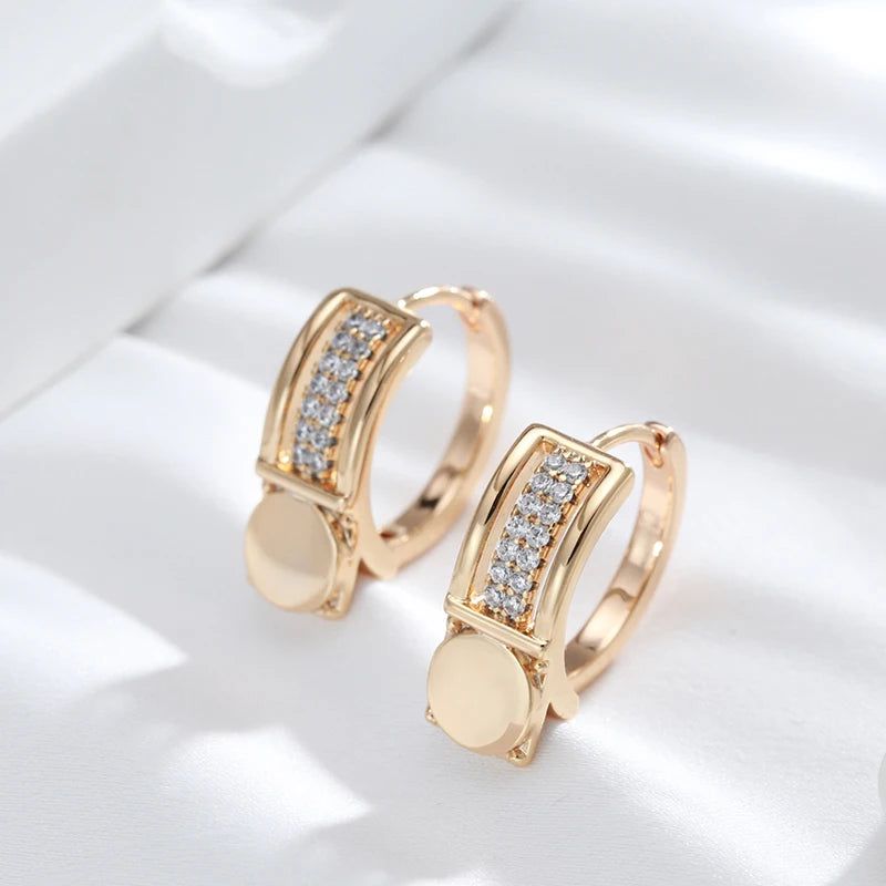 Modern Retro Rose Gold Hoop Earrings with Natural Zircon Drop Accents