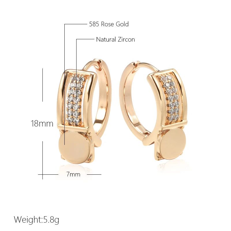 Modern Retro Rose Gold Hoop Earrings with Natural Zircon Drop Accents