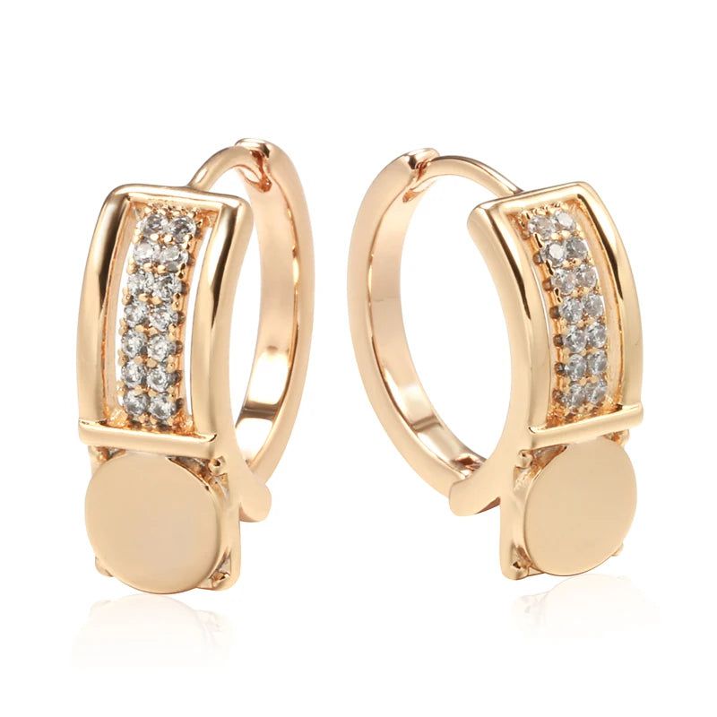 Modern Retro Rose Gold Hoop Earrings with Natural Zircon Drop Accents