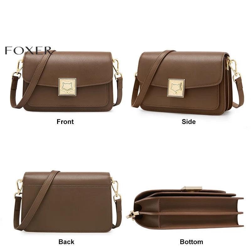 Modern Retro Split Leather Square Shoulder Bag for Women - Foxer Fashion Organizer Messenger Bag