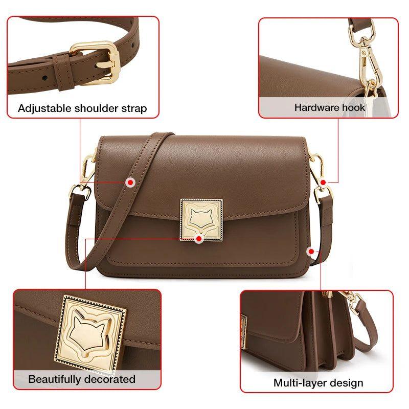 Modern Retro Split Leather Square Shoulder Bag for Women - Foxer Fashion Organizer Messenger Bag