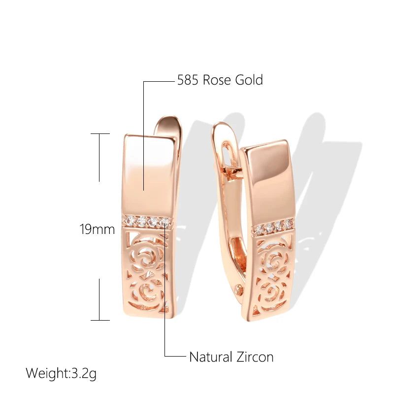 Modern Rose Gold Hollow Flower Drop Earrings with Natural Zircon Accents