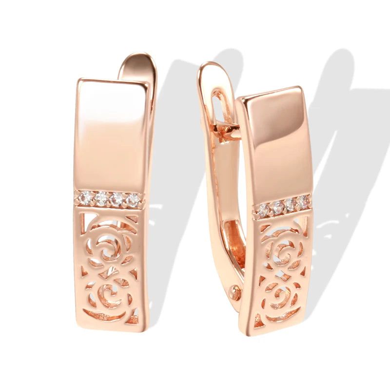 Modern Rose Gold Hollow Flower Drop Earrings with Natural Zircon Accents