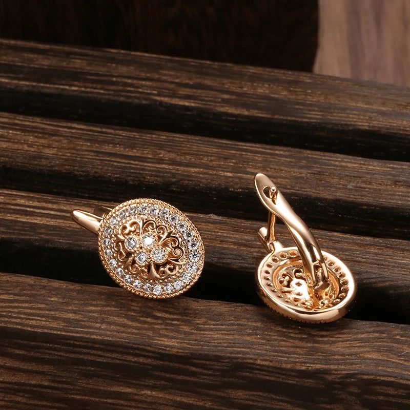 Modern Rose Gold Hollow Flower Stud Earrings with Natural Zircon