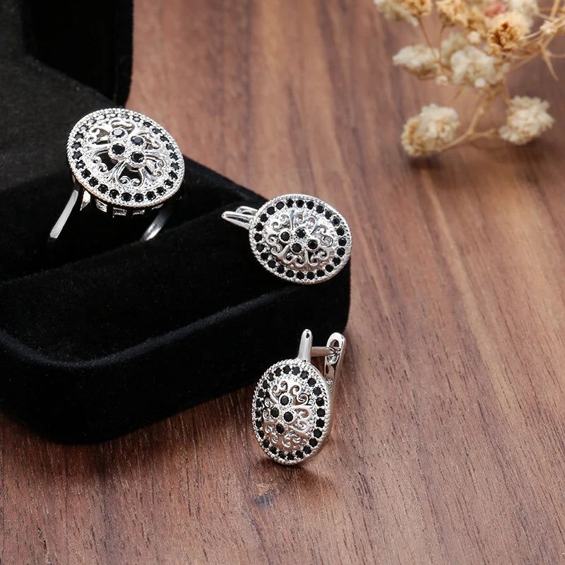 Modern Rose Gold Hollow Flower Stud Earrings with Natural Zircon