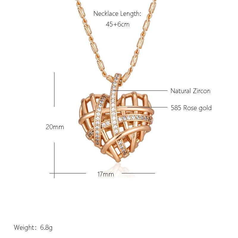 Modern Rose Gold Hollow Heart Pendant Necklace with Natural Zircon