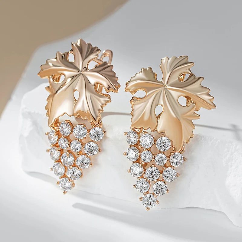 Modern Vintage Crystal Grape Drop Earrings in 585 Rose Gold with Natural Zircon