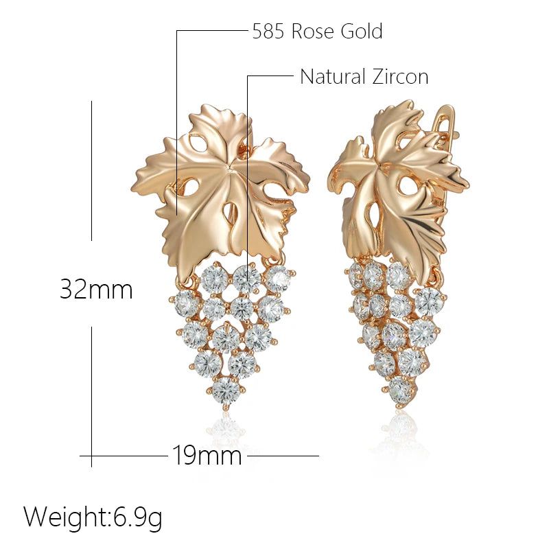 Modern Vintage Crystal Grape Drop Earrings in 585 Rose Gold with Natural Zircon