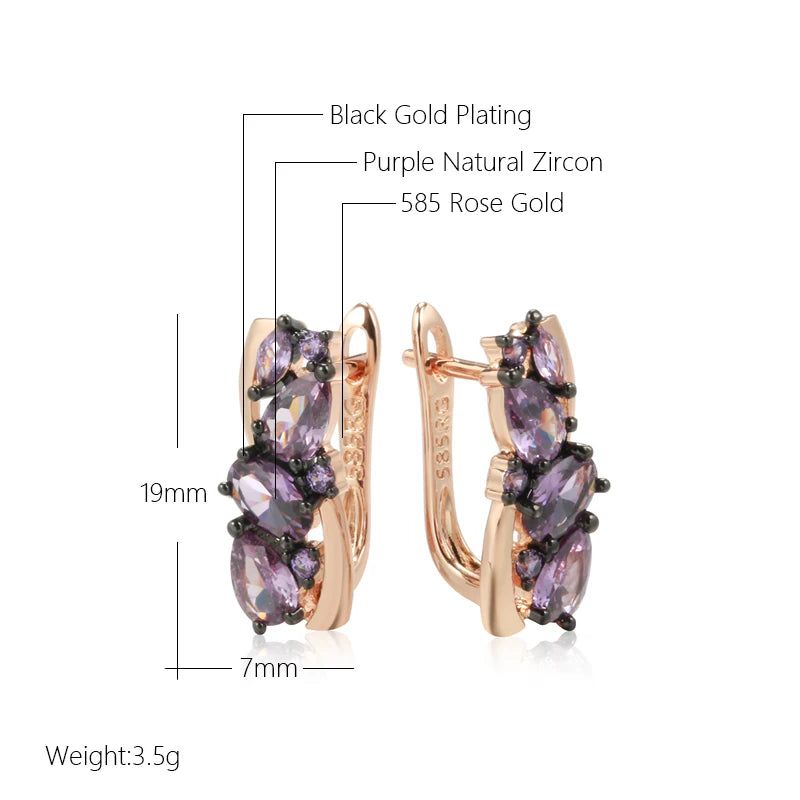 Modern Vintage Drop Earrings with Purple Natural Zircon in 585 Rose Gold and Black Plating