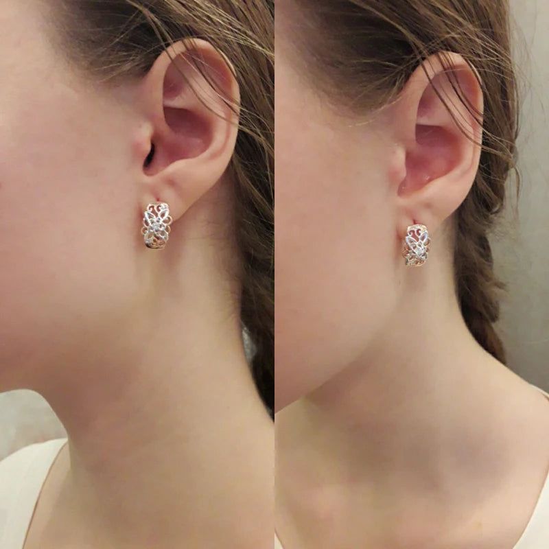 Modern Vintage Flower Drop Earrings with Natural Zircon in Rose Gold Finish