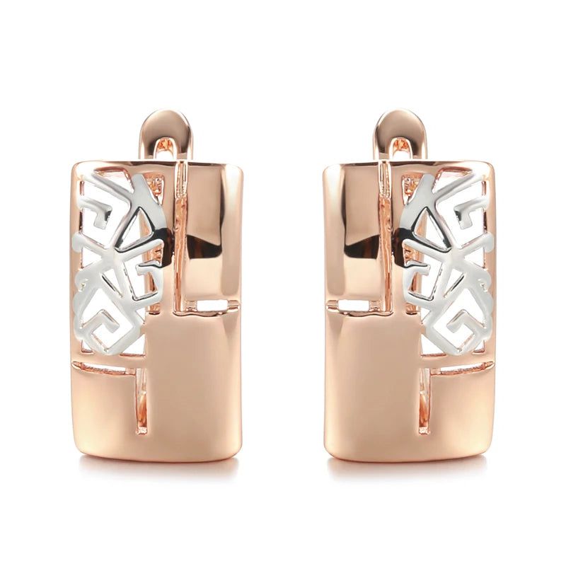 Modern Vintage Geometric Drop Earrings in 585 Rose Gold and Silver