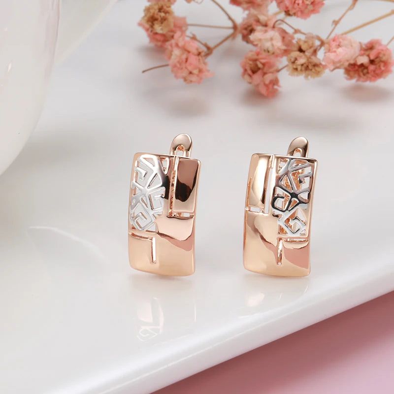 Modern Vintage Geometric Drop Earrings in 585 Rose Gold and Silver