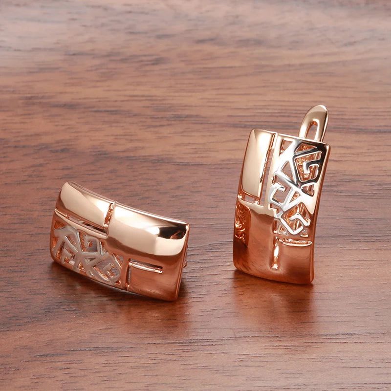 Modern Vintage Geometric Drop Earrings in 585 Rose Gold and Silver