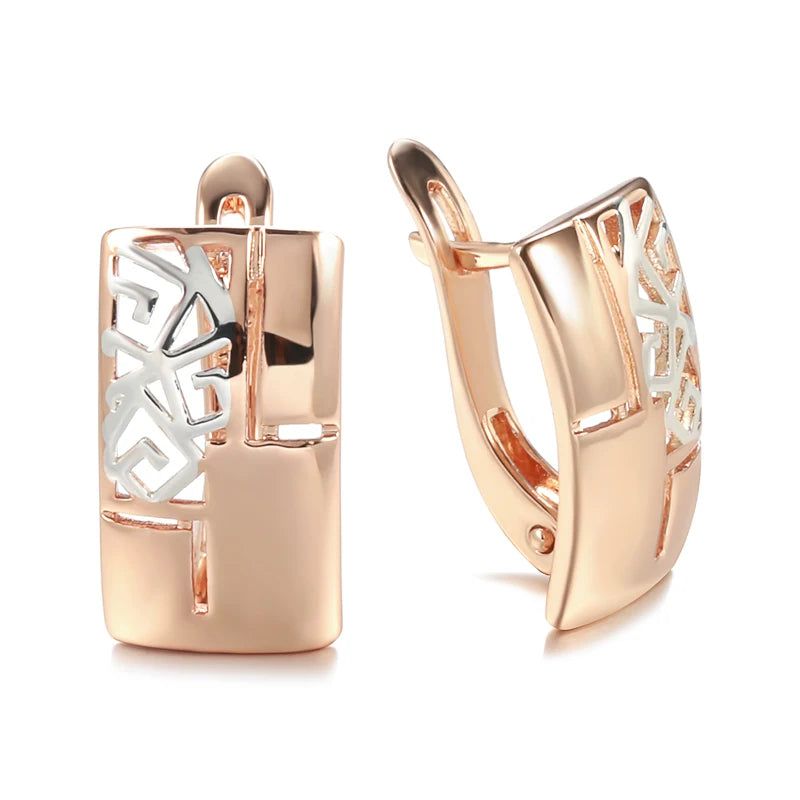 Modern Vintage Geometric Drop Earrings in 585 Rose Gold and Silver